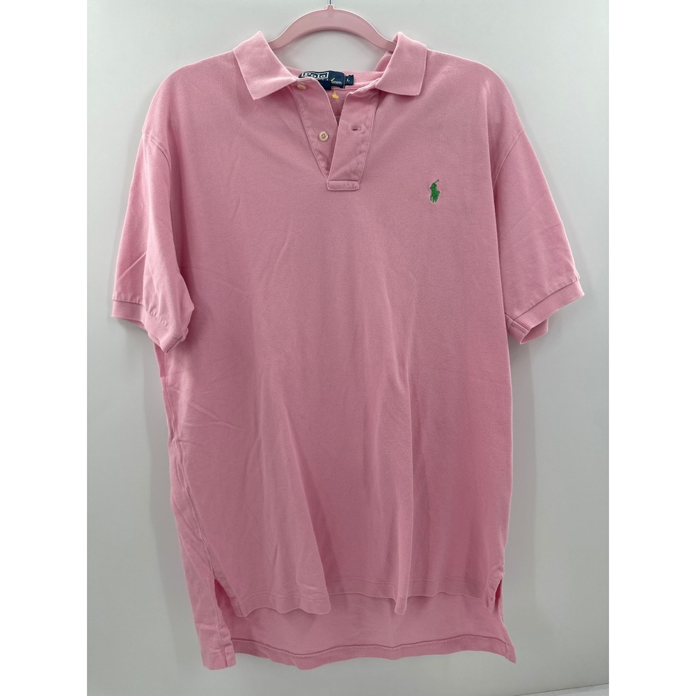 Polo Ralph Lauren Mens Pink‎ Short Sleeve Pique Polo Shirt Green Pony Size L
